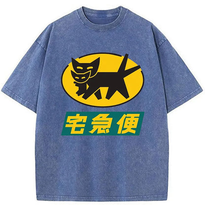 Tokyo-Tiger Black Cat Quick Transport Washed T-Shirt