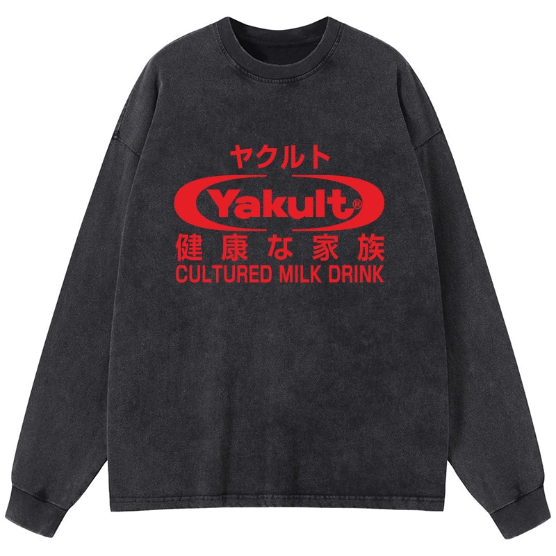 Tokyo-Tiger Yakult Logo Washed Long Sleeve T-Shirt