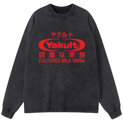 Tokyo-Tiger Yakult Logo Washed Long Sleeve T-Shirt