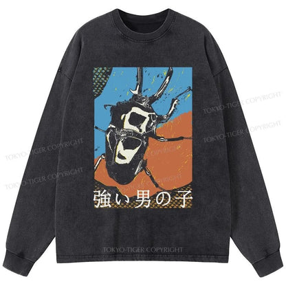 Tokyo-Tiger Strong Beetle Japanese Washed Long Sleeve T-Shirt