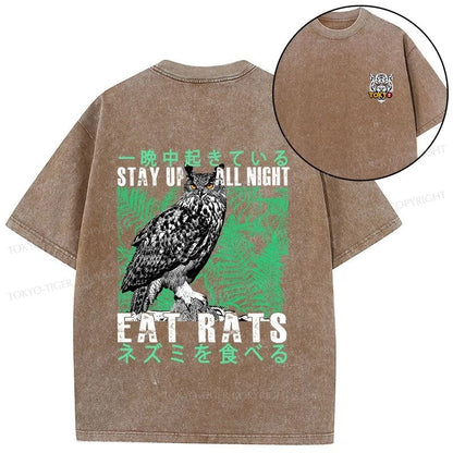 Tokyo-Tiger Owls Prey On Rats At Night Front Back Washed T-Shirt