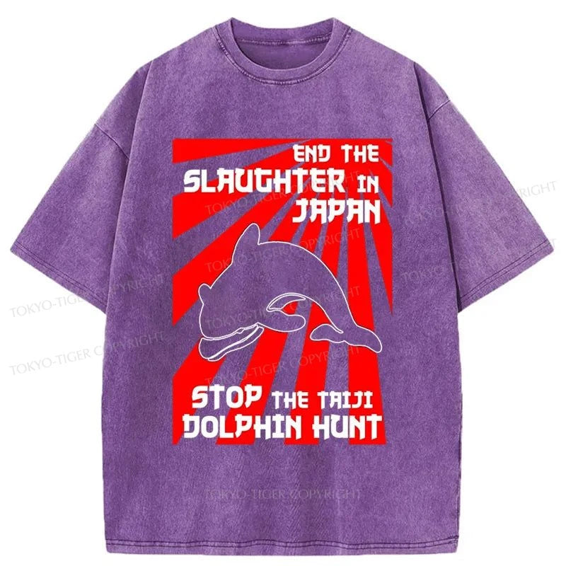 Tokyo-Tiger Protest The Taiji Dolphin Hunt Washed T-Shirt