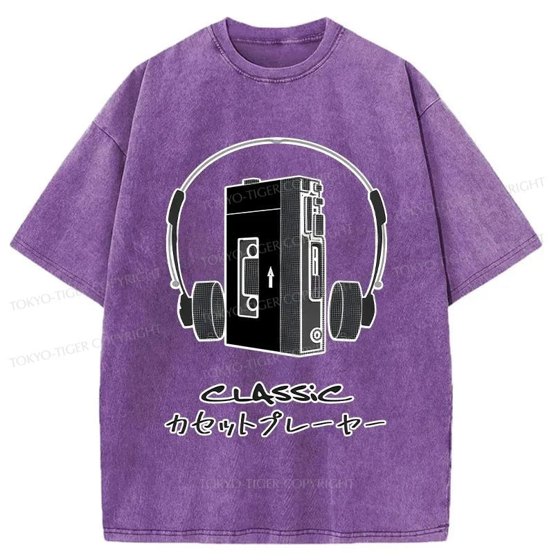 Tokyo-Tiger Cassette Player Sony Walkman Washed T-Shirt