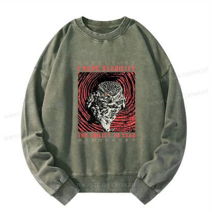 Tokyo-Tiger I Have Stability Owl Washed Sweatshirt