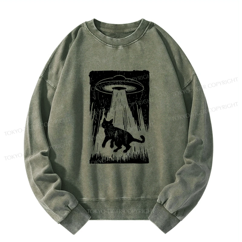 Tokyo-Tiger Cat Kidnapped By Aliens Washed Sweatshirt