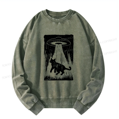 Tokyo-Tiger Cat Kidnapped By Aliens Washed Sweatshirt