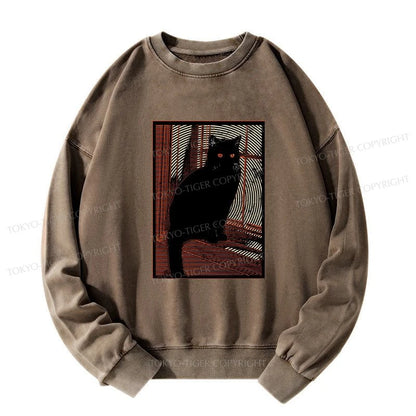 Tokyo-Tiger Mysterious Black Cat Washed Sweatshirt