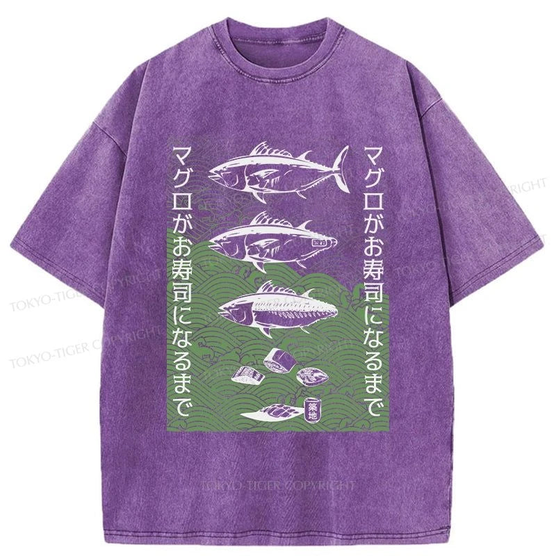 Tokyo-Tiger How Tuna Becomes Sushi Washed T-Shirt