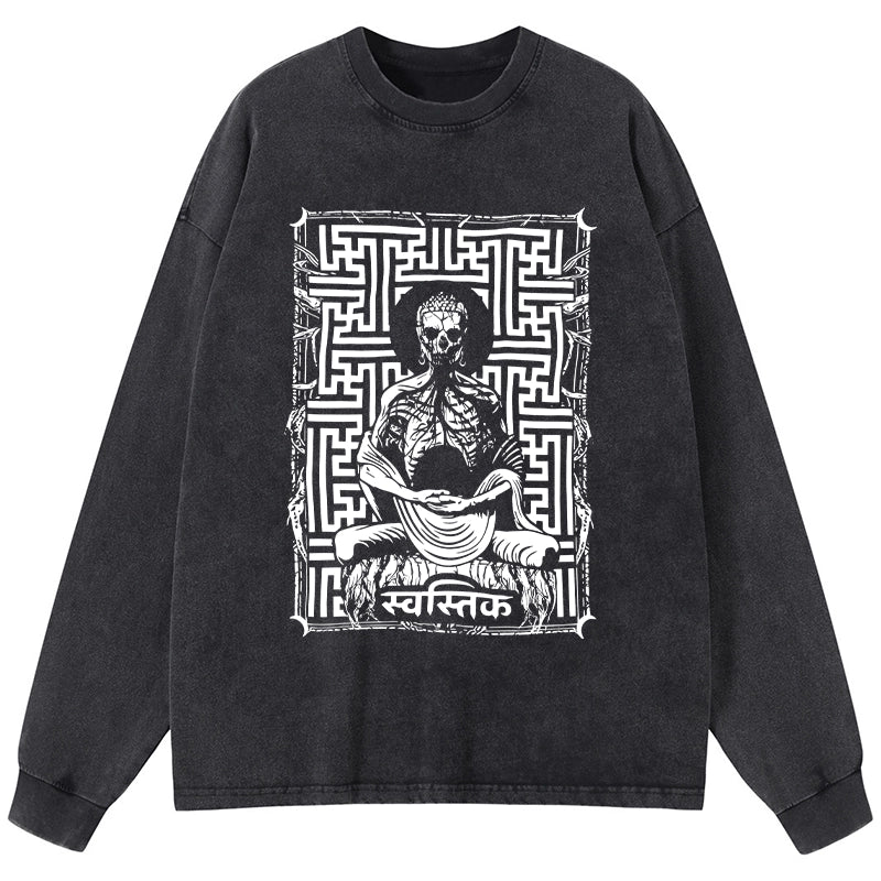 Tokyo-Tiger Sayagata Buddha Graphic Washed Long Sleeve T-Shirt