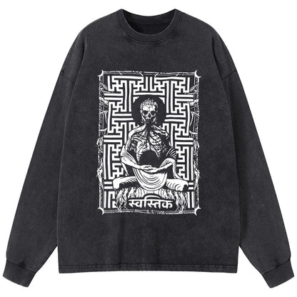 Tokyo-Tiger Sayagata Buddha Graphic Washed Long Sleeve T-Shirt