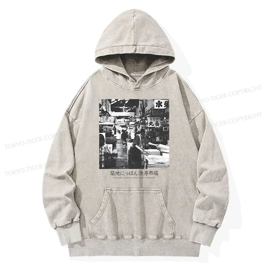 Tokyo-Tiger Tsukiji Fish Market Photo Washed Hoodie