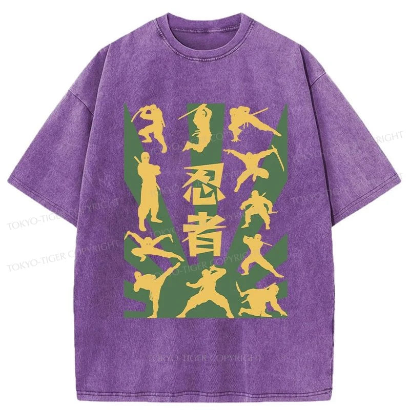 Tokyo-Tiger Japanese Ninja Print Washed T-Shirt