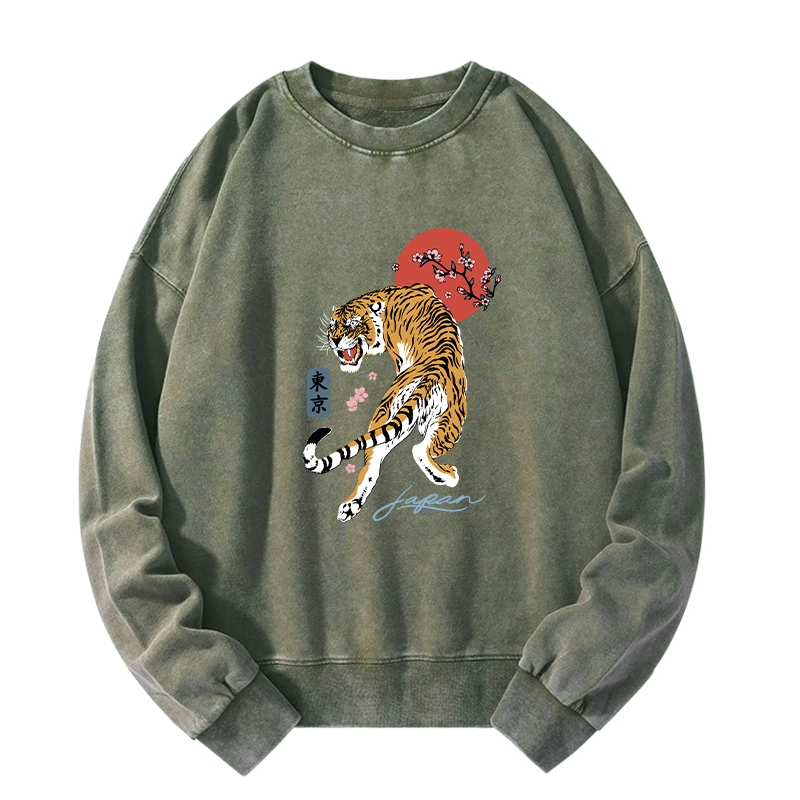 Tokyo-Tiger Tiger Blossom Japanese Sakura Washed Sweatshirt