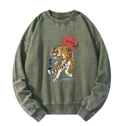 Tokyo-Tiger Tiger Blossom Japanese Sakura Washed Sweatshirt