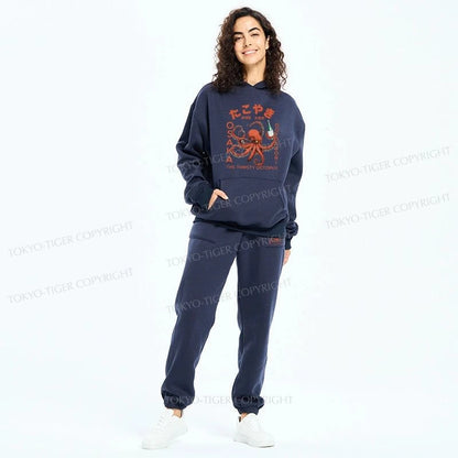 Tokyo-Tiger Octopus Drinks Soju Fleece Lined Hoodie Set