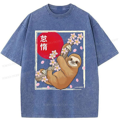 Tokyo-Tiger Sloths Climb On Cherry Trees Washed T-Shirt