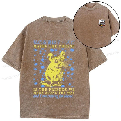 Tokyo-Tiger My Friend Is Cheese Front Back Washed T-Shirt