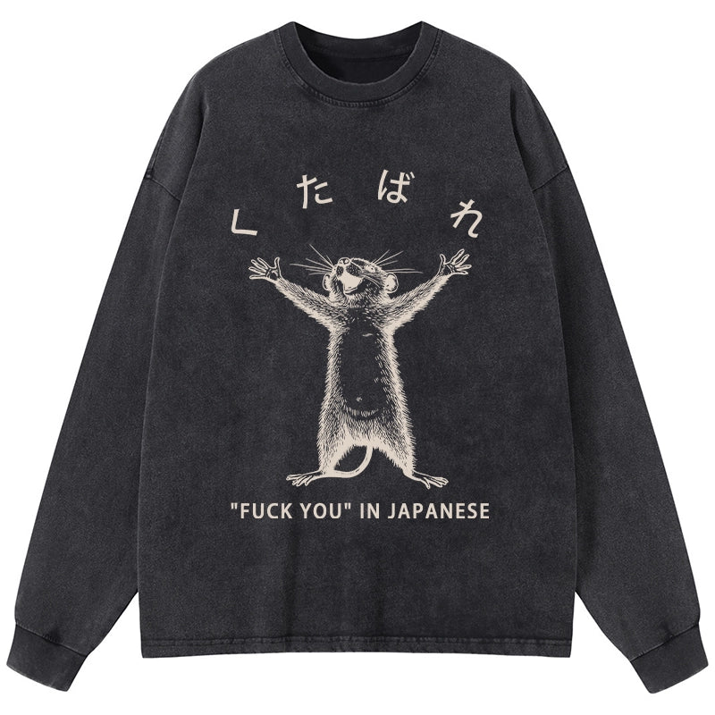 Tokyo-Tiger Happy Mouse Japanese Washed Long Sleeve T-Shirt