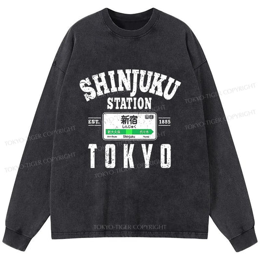 Tokyo-Tiger Shinjuku Station Yamanote Line Washed Long Sleeve T-Shirt