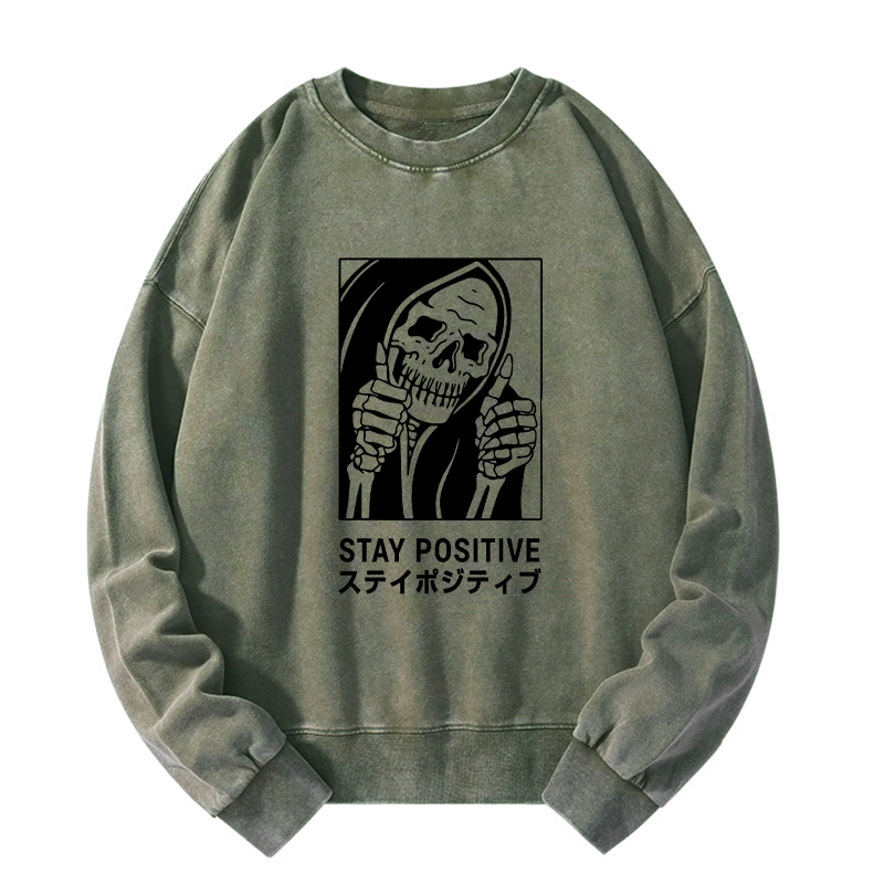 Tokyo-Tiger Stay Positive Skeleton Washed Sweatshirt