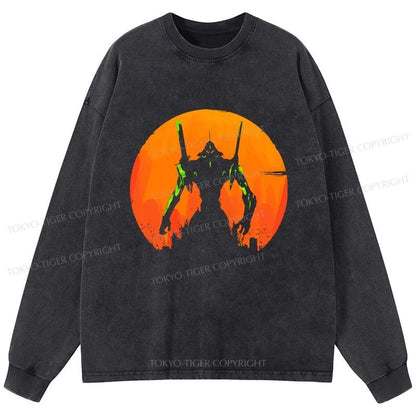 Tokyo-Tiger Robot Warrior Vintage Washed Long Sleeve T-Shirt