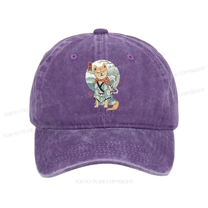 Tokyo-Tiger Samurai Shiba Dog Japanese Washed Cap