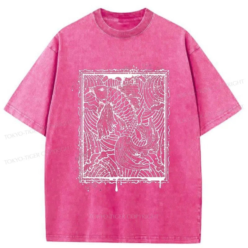 Tokyo-Tiger Japanese Art Koi Fish Washed T-Shirt