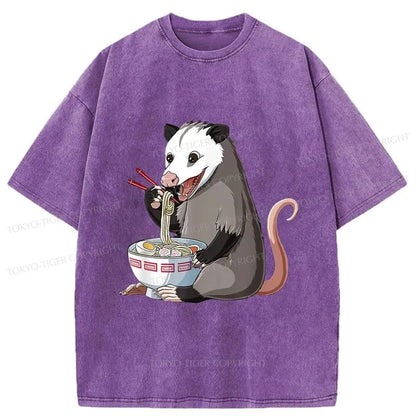 Tokyo-Tiger Possums Eat Ramen Noodles Washed T-Shirt