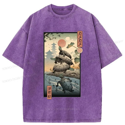 Tokyo-Tiger Ukiyoe Turtle Japanese Washed T-Shirt