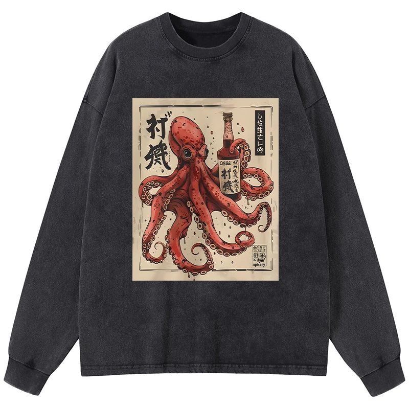 Tokyo-Tiger Osaka Saké Octopus Washed Long Sleeve T-Shirt