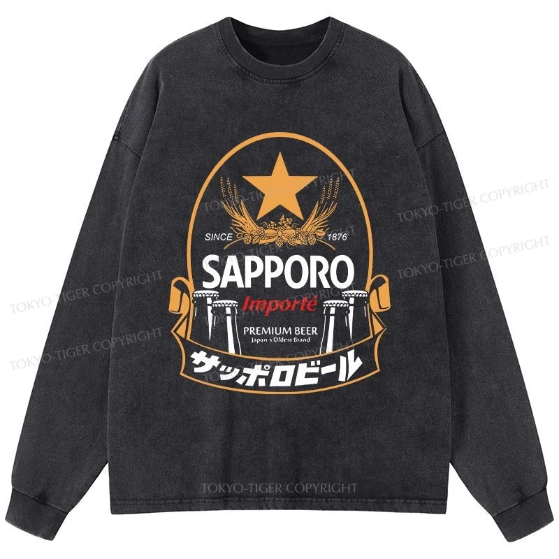 Tokyo-Tiger Sapporo Beer Japanese Memorabilia Washed Long Sleeve T-Shirt