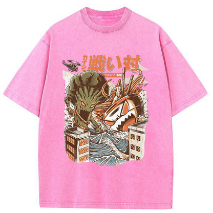 Tokyo-Tiger Broccozilla vs Ramen Kaiju Washed T-Shirt
