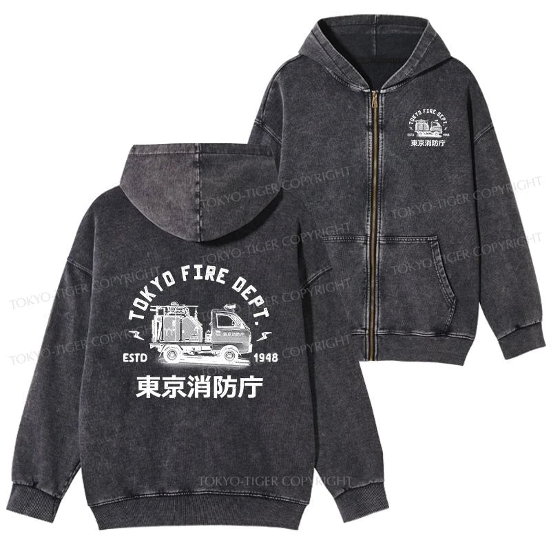 Tokyo-Tiger Tokyo Fire Dept Washed Zip Hoodie