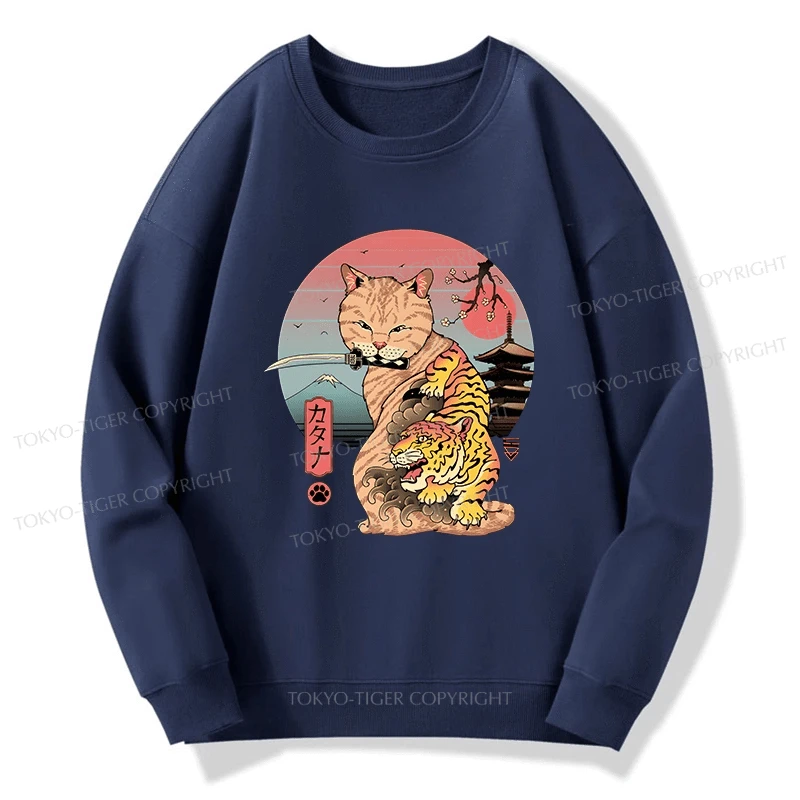 Tokyo-Tiger Katana Cat Tattoo Sweatshirt