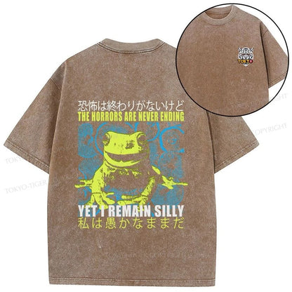 Tokyo-Tiger A Self-Aware Frog Front Back Washed T-Shirt