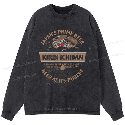 Tokyo-Tiger Kirin Ichiban Beer Japan Washed Long Sleeve T-Shirt