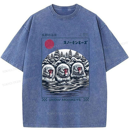 Tokyo-Tiger Snow Monkeys Japanese Washed T-Shirt