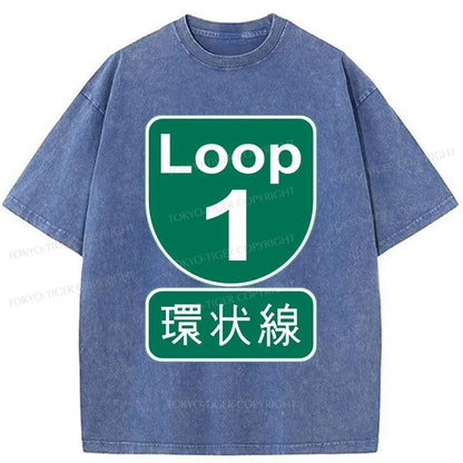 Tokyo-Tiger Osaka Loop Road Sign Japan Washed T-Shirt