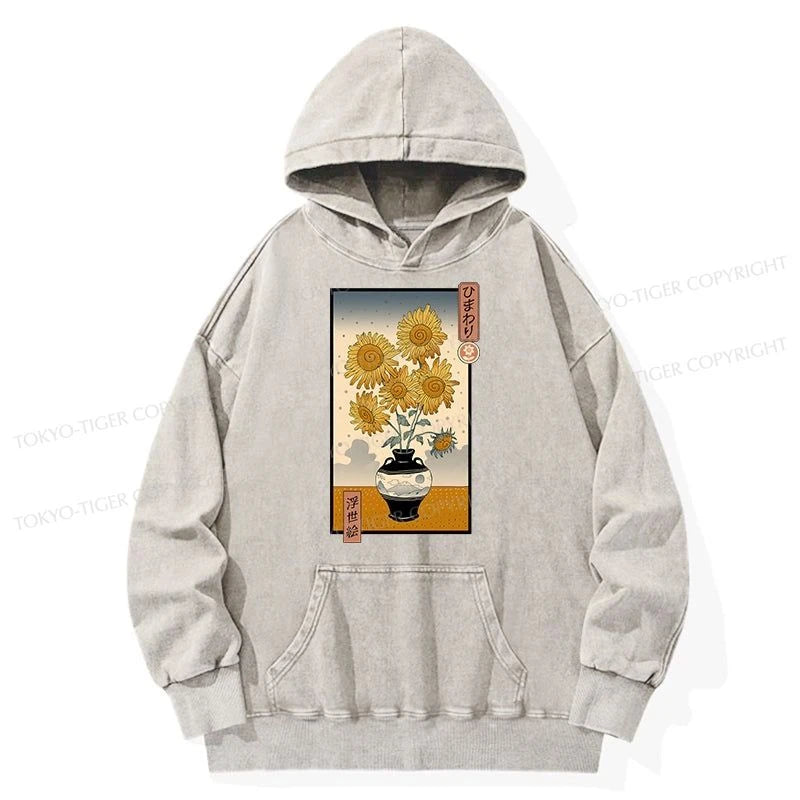 Tokyo-Tiger Sunflowers Ukiyo-e Washed Hoodie