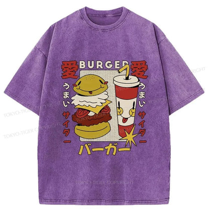 Tokyo-Tiger Burger And Soda Japanese Washed T-Shirt