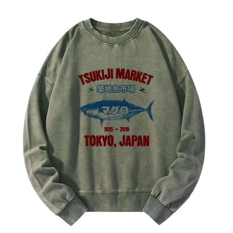 Tokyo-Tiger Japanese Tsukiji Fish Market Washed Sweatshirt