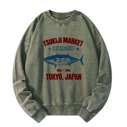 Tokyo-Tiger Japanese Tsukiji Fish Market Washed Sweatshirt