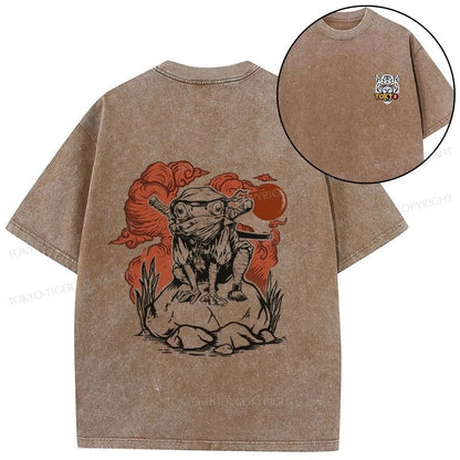 Tokyo-Tiger Ninja Frog Japanese Front Back Washed T-Shirt