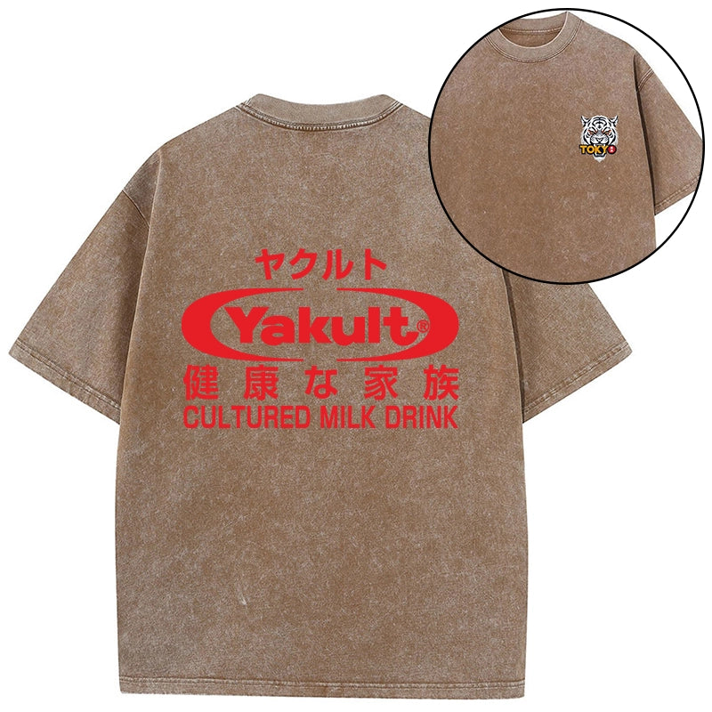 Tokyo-Tiger Yakult Logo Front Back Washed T-Shirt