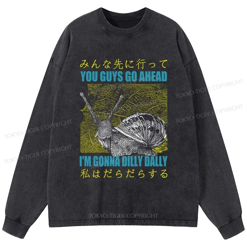 Tokyo-Tiger Slow Snail Japanese Washed Long Sleeve T-Shirt