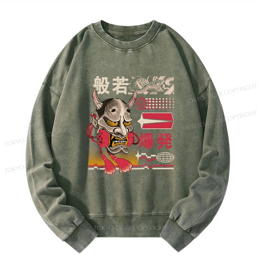 Tokyo-Tiger Hannya Mask Japanese Washed Sweatshirt