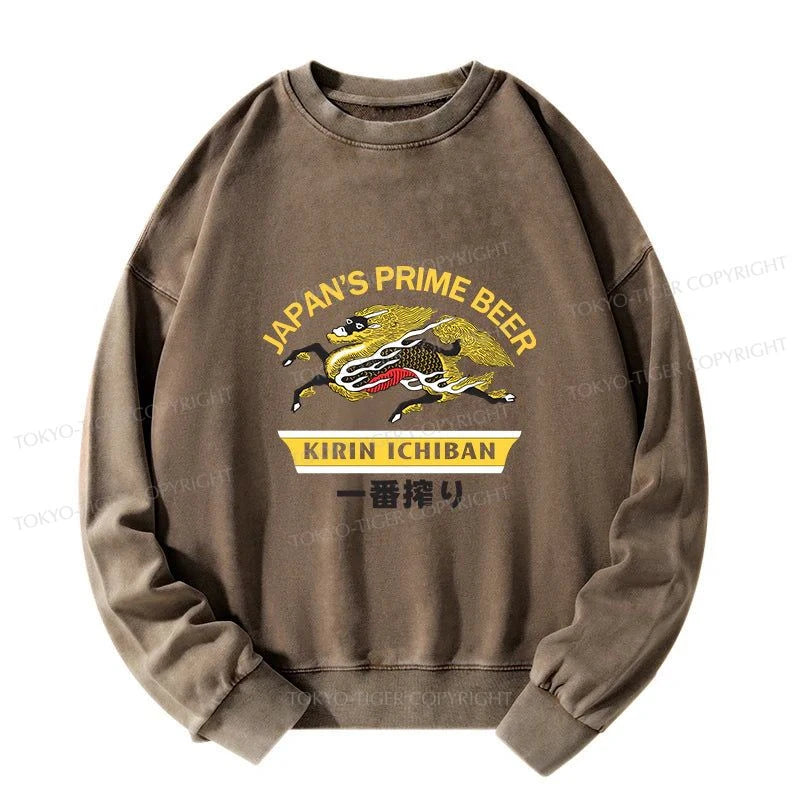 Tokyo-Tiger Kirin Ichiban Beer Logo Japanese Washed Sweatshirt