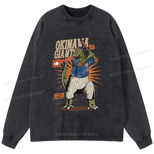 Tokyo-Tiger OKINAWA GIANTS Dinosaur Washed Long Sleeve T-Shirt