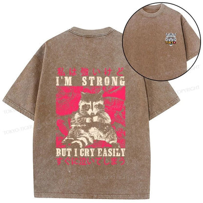 Tokyo-Tiger I Am Strong Raccoon Front Back Washed T-Shirt