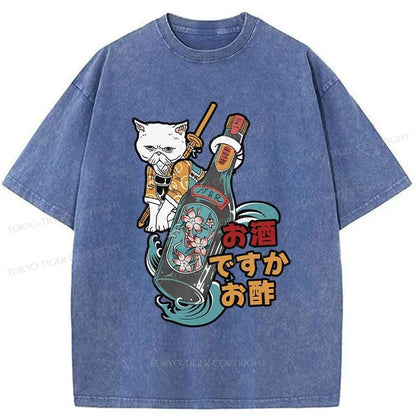 Tokyo-Tiger Cat And Wine Washed T-Shirt